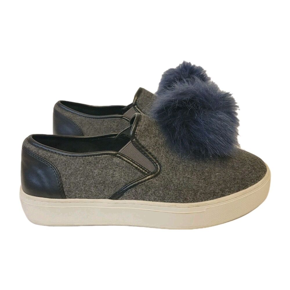 Rebecca Minkoff Sloane Slip On Sneakers Women Sz 10 Gray Platform Pom Pom